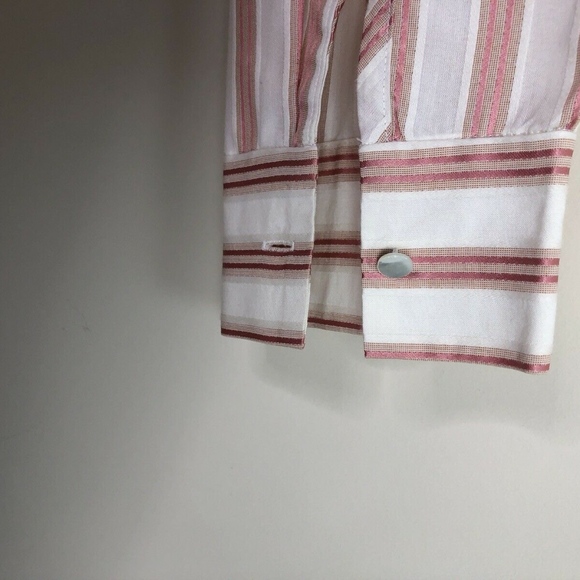 Striped Front Tie Button Up Shirt Pink White Sz 1X - Picture 4 of 7